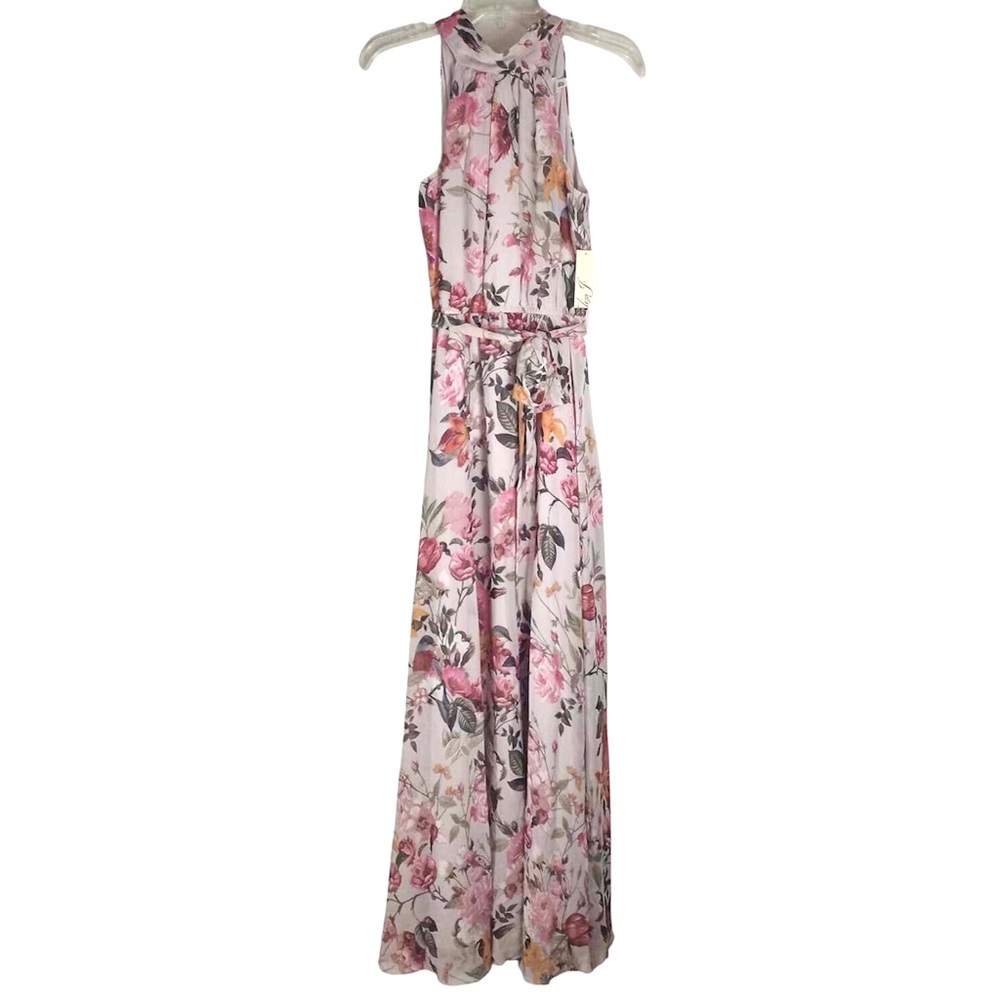 Eliza J Floral Print Maxi Dress Pink Halter Neck Bow Back Sleeveless Size 4 - Picture 2 of 10